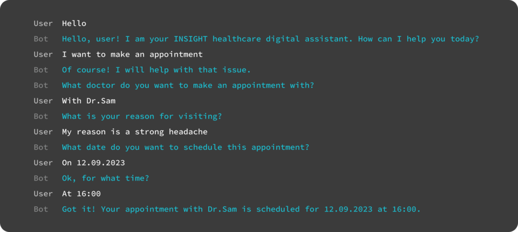 The conversation between the bot and a user